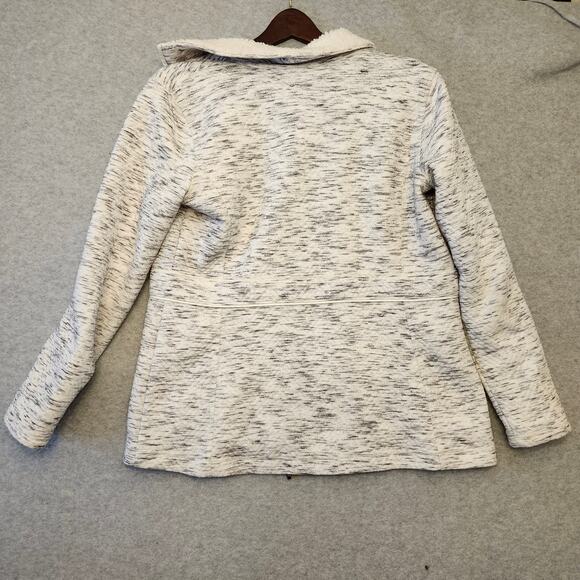 T by Talbots Jacquard Jacket Women's Small White Fleece-Trim Faux Fur Winter - Picture 11 of 13